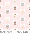 Cat in a heart frame seamless pattern background 69221485