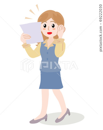 Office worker woman picking up documents Office worker woman picking up documents 69222030