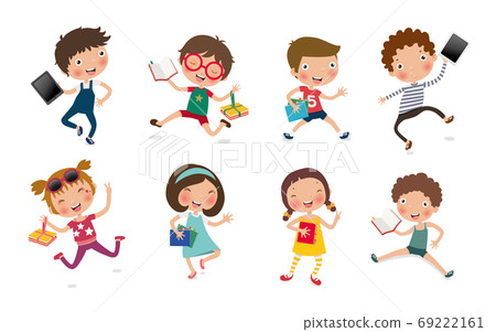 education concept, set of children Reading Books or tablets, Vector, Illustration 69222161