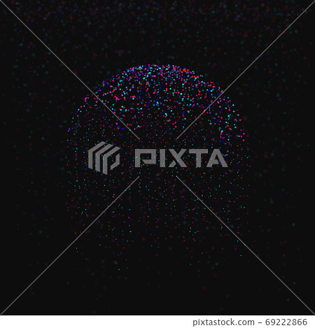 Big data visualization. Circular particles of falling multicolored data units on dark background. Science, technology theme. Vector illustration. 69222866