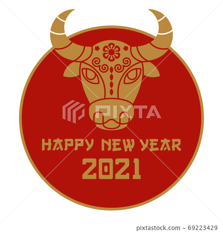 Chinese new year 2021 card with bull and pattern. 69223429