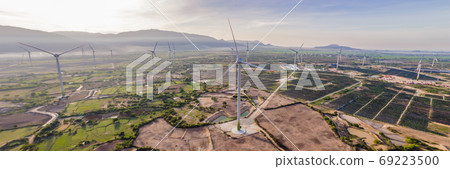 solar energy panels and wind turbine. Drone view BANNER, LONG FORMAT solar energy panels and wind turbine. Drone view BANNER, LONG FORMAT 69223500