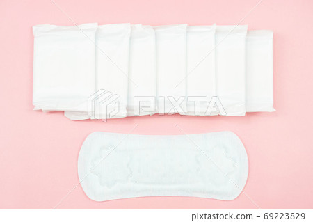 Top view white sanitary napkin on pink background 69223829