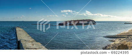 Panoramic sea view with grounded tanker in Odessa, Ukraine Panoramic sea view with grounded tanker in Odessa, Ukraine 69224395