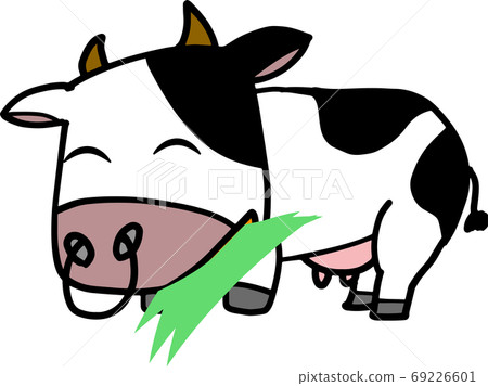 可愛的牛，吃草的插圖 69226601