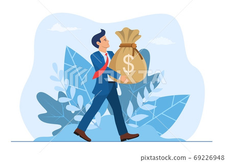 Businessman holding large bag full of money. - Stock Illustration ...