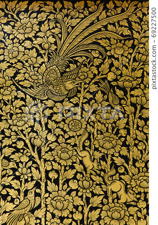 Gild Lacquer Art (of Thai name is Lai Rod Nam) of Classic Thai Traditional Art Style. Gild Lacquer Art (of Thai name is Lai Rod Nam) of Classic Thai Traditional Art Style. 69227500