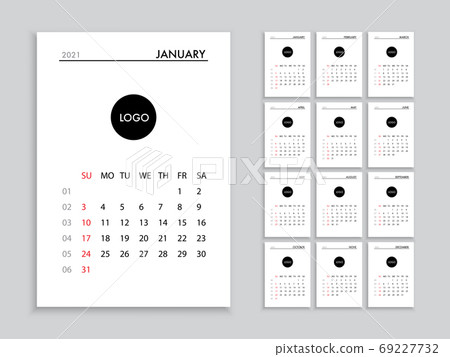 Calendar 2021 template planner vector diary in a minimalist style 69227732