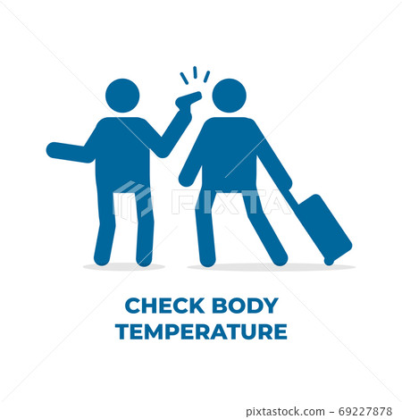 New normal body temperature checking concept. Staff measuring the temperature of passenger. New normal body temperature checking concept. Staff measuring the temperature of passenger. 69227878