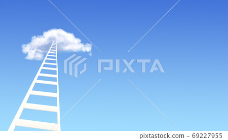Horizontal banner with stair in cloud on blue sky background Horizontal banner with stair in cloud on blue sky background 69227955