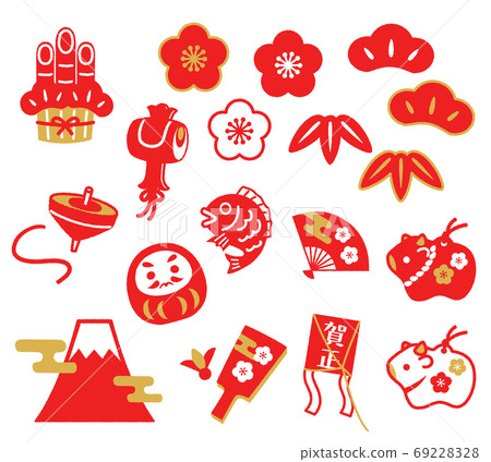 新年圖標集紅色x金色 新年圖標集紅色x金色 69228328
