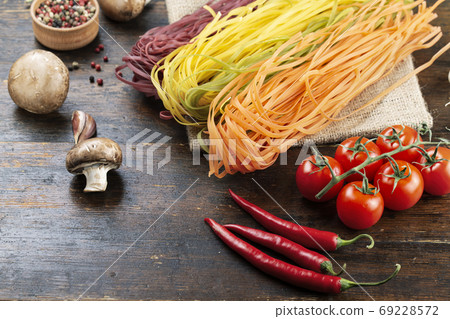 Italian multi colored pasta. Italian food concept. Italian multi colored pasta. Italian food concept. 69228572