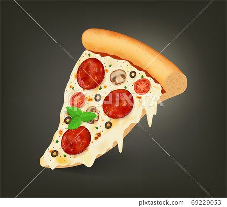 Realistic Detailed 3d Slice of Pizza. Vector Realistic Detailed 3d Slice of Pizza. Vector 69229053
