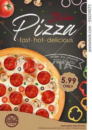 Realistic Detailed 3d Pizza Ads Banner Concept Poster Card. Vector Realistic Detailed 3d Pizza Ads Banner Concept Poster Card. Vector 69229073