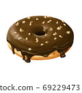 Real touch illustration of a donut with nuts and chocolate 69229473