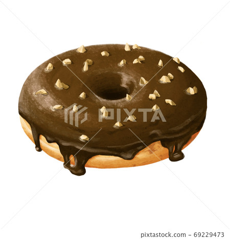 Real touch illustration of a donut with nuts and chocolate Real touch illustration of a donut with nuts and chocolate 69229473