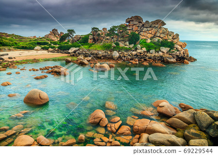 Magical Atlantic ocean coastline with colorful stones, Ploumanach, France, Europe Magical Atlantic ocean coastline with colorful stones, Ploumanach, France, Europe 69229544