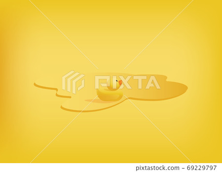 Vector background with little rubber duck swimming in a yellow puddle 69229797