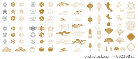 Set of Chinese new year greeting card decoration. Set of Chinese new year greeting card decoration. 69229853