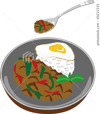 Thai food Gapao rice (gapao and herbs) Stir-fried basil of ground meat Thai food Gapao rice (gapao and herbs) Stir-fried basil of ground meat 69231535