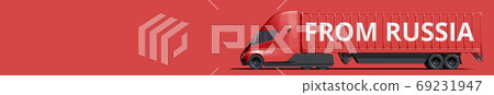FROM RUSSIA text on the side of the red truck. 3d rendering FROM RUSSIA text on the side of the red truck. 3d rendering 69231947