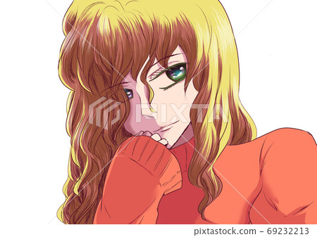Girl in a sweater who hides her mouth and smiles 69232213