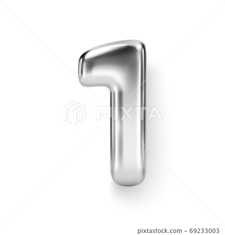 Silver Number Balloon 1 One. Vector realistic 3d character 69233003