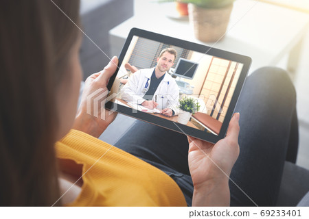 Doctor video chat consultation. Telehealth concept Doctor video chat consultation. Telehealth concept 69233401