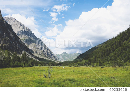 Beautiful mountain landscape in Val Ferret, Italy. Beautiful mountain landscape in Val Ferret, Italy. 69233626