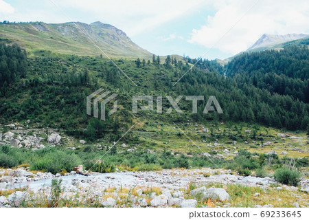 Beautiful mountain landscape in Val Ferret, Italy. Beautiful mountain landscape in Val Ferret, Italy. 69233645