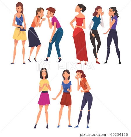 Girl Friends Gossiping And Giggling Behind The Stock Illustration