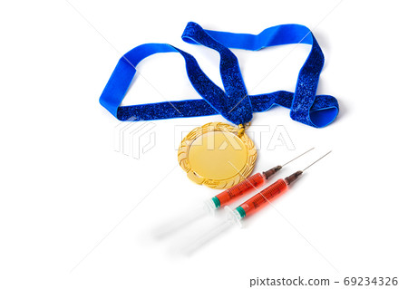 Gold medal and syringes Gold medal and syringes 69234326