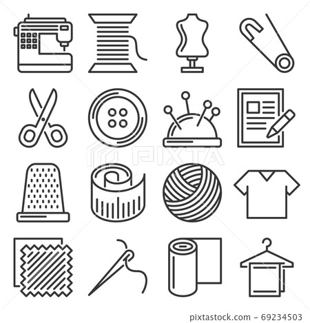 Tailor and Knitting Sewing Icons Set. Vector - Stock Illustration ...