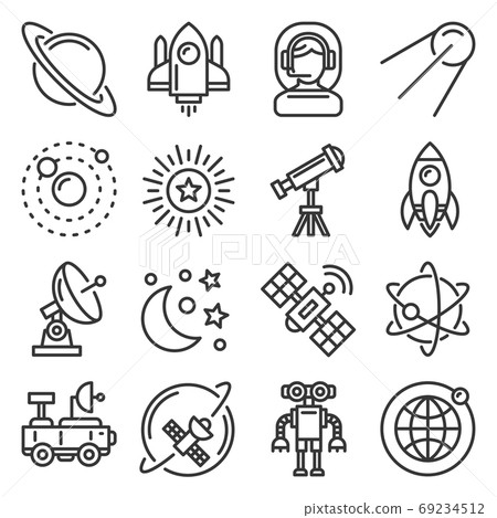Space Universe Research Icons Set. Stars and Starships Space Universe Research Icons Set. Stars and Starships 69234512