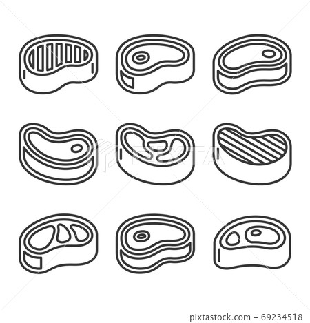 Steak Icons Set on White Background. Vector Steak Icons Set on White Background. Vector 69234518