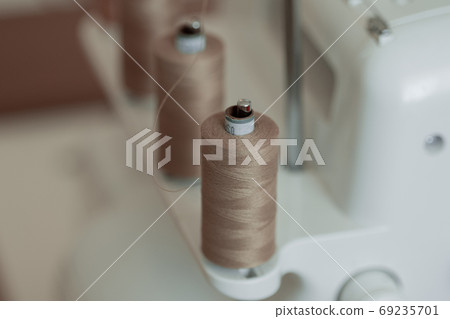Light brown sewing thread in a row 69235701