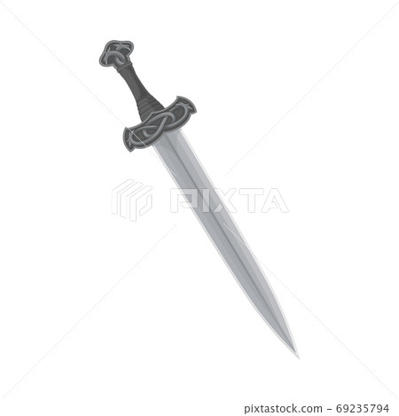 Sword with Handle with Scandinavian Ornament and Sharp Blade as Norway Attribute Vector Illustration 69235794
