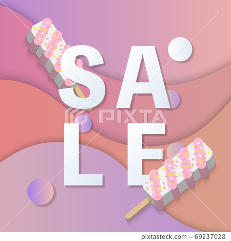 Summer sale banner template 3D pastel gradient colorful popsicle 69237028