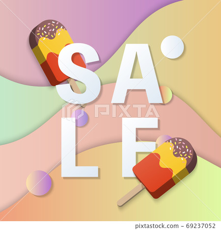 Summer sale banner template 3D pastel gradient colorful popsicle 69237052