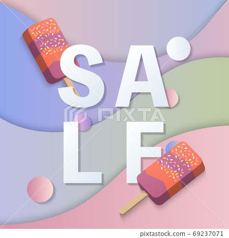 Summer sale banner template 3D pastel gradient colorful popsicle Summer sale banner template 3D pastel gradient colorful popsicle 69237071