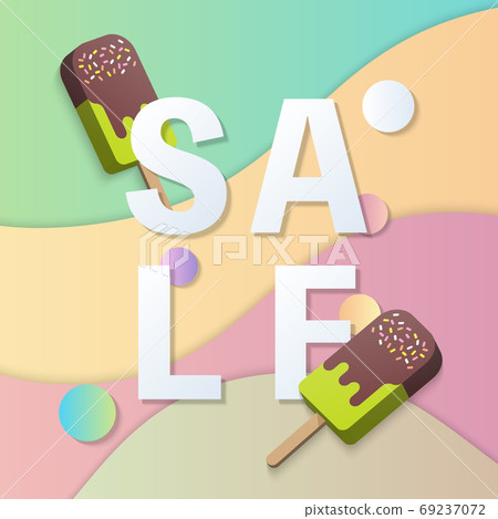 Summer sale banner template 3D pastel gradient colorful popsicle 69237072