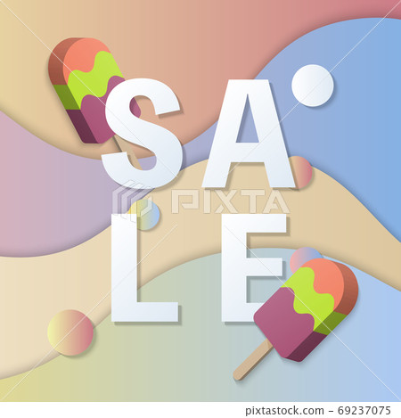 Summer sale banner template 3D pastel gradient colorful popsicle Summer sale banner template 3D pastel gradient colorful popsicle 69237075