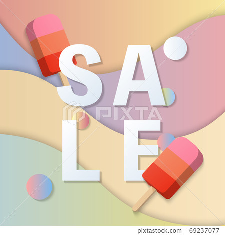 Summer sale banner template 3D pastel gradient colorful popsicle 69237077