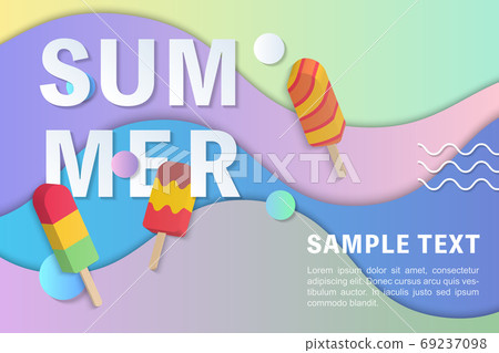 Summer sale banner template 3D pastel gradient colorful popsicle Summer sale banner template 3D pastel gradient colorful popsicle 69237098
