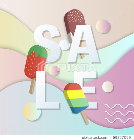 Summer sale banner template 3D pastel gradient colorful popsicle Summer sale banner template 3D pastel gradient colorful popsicle 69237099