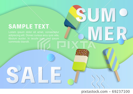 Summer sale banner template 3D pastel gradient colorful popsicle 69237100
