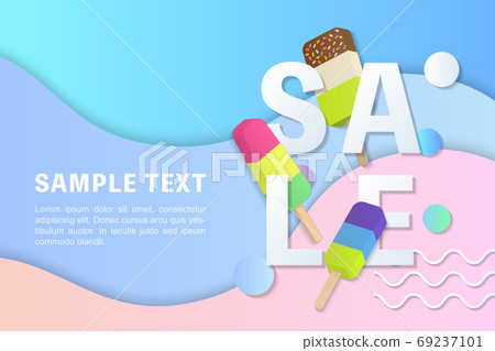 Summer sale banner template 3D pastel gradient colorful popsicle Summer sale banner template 3D pastel gradient colorful popsicle 69237101