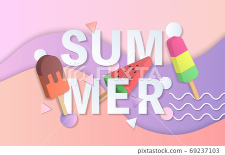 Summer sale banner template 3D pastel gradient colorful popsicle 69237103