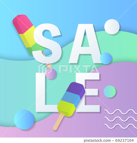 Summer sale banner template 3D pastel gradient colorful popsicle Summer sale banner template 3D pastel gradient colorful popsicle 69237104