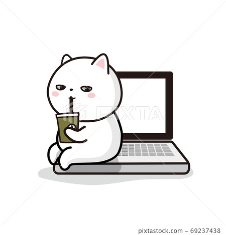 Cat relaxing on a computer Cat relaxing on a computer 69237438